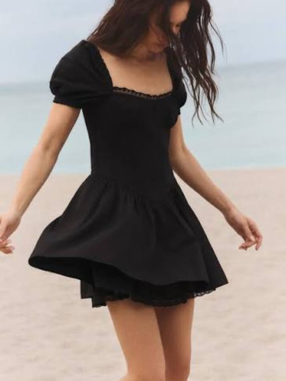 ZARA DRESS SHORT COTTON LACE BLACK SIZE XS NWT
